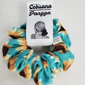 Handmade Women's Scrunchies Large Teal Sunflower
